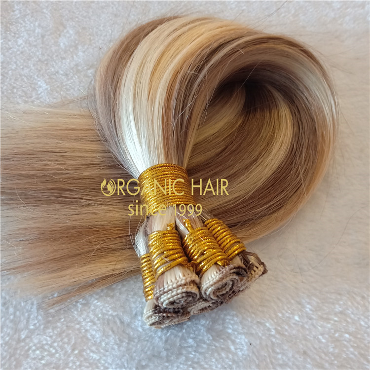 Costomized 3 color hand tied weft with remy huamn hair A96